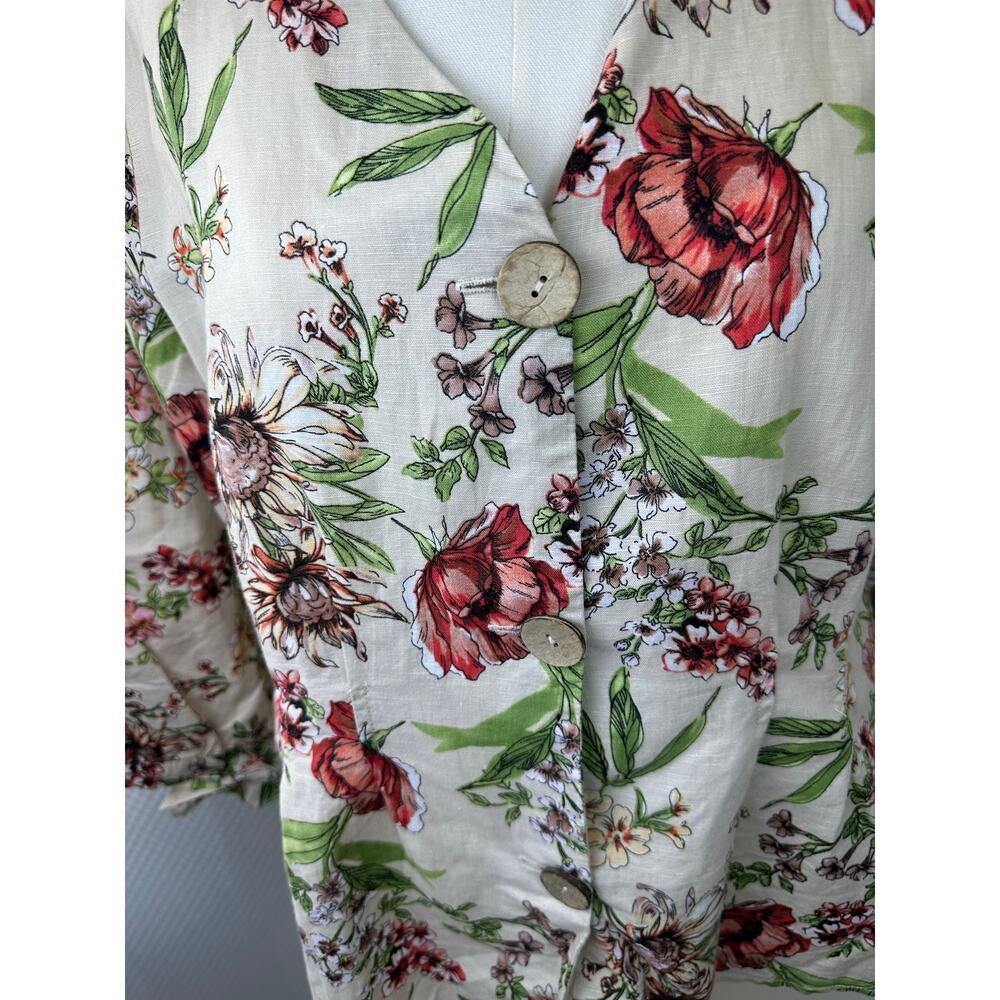 VTG Hester & Orchard Linen Blend Floral Blouse XL Cottagecore Button Front Top - Picture 12 of 14